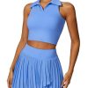 41doqys1IvL.jpg Women 2 Piece Tennis Dress High Waisted Pleated Skirt Sets Seamless Golf Outfits Sleeveless Racerback Padded Crop Top