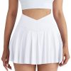 Women Tennis Golf Skirt with Pockets - High Waisted Crossover Golf Pleated Athletic Workout Dress Running Skort