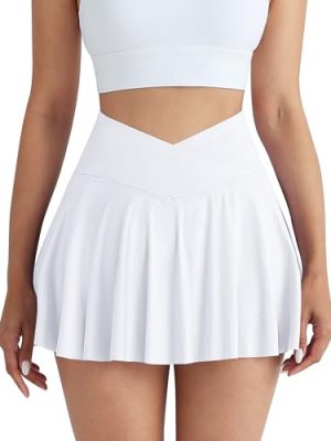 Women Tennis Golf Skirt with Pockets - High Waisted Crossover Golf Pleated Athletic Workout Dress Running Skort