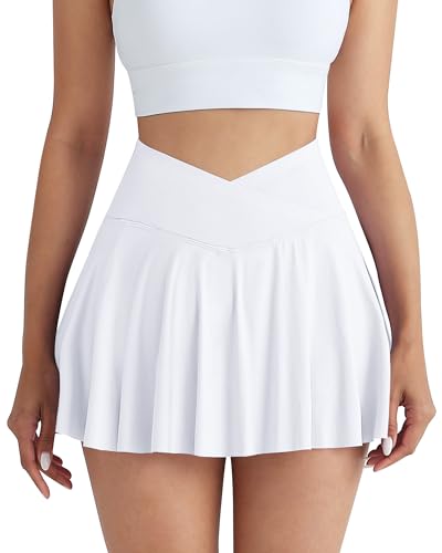 Women Tennis Golf Skirt with Pockets - High Waisted Crossover Golf Pleated Athletic Workout Dress Running Skort