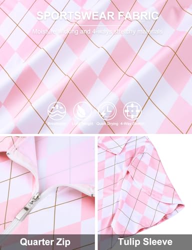 41fZ0Rq3JfL.jpg Women's Plus Size Golf Polo Shirts Zip Up Short Sleeve Tops Loose Fit UPF 50+ Tennis Workout Apparel XL-5XL