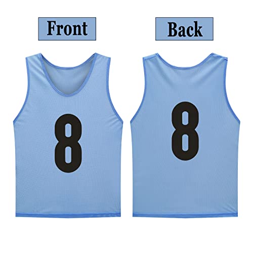 12 Pack(1-12) Numbered Jerseys/Soccer Bibs/Scrimmage Pinnies/Team Training Vest for Adult Youth Kids.