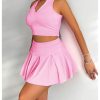 41gxiYviNLL.jpg Women's 2 Piece Tennis Skirt Set Sleeveless Racerback Crop Tank Tops High Waisted Pleated Mini Skirt Outfits