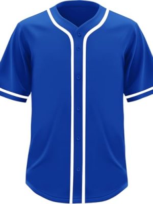 Blue Blank Baseball Jersey for Men Casual Button-Down Short Sleeve Athletic Team Uniform(Large Size)