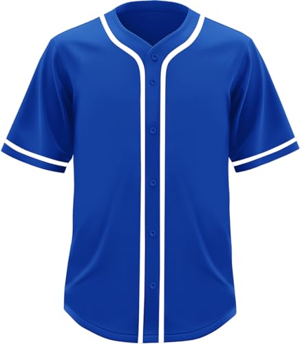 41hi1tNZTTL.jpg Blue Blank Baseball Jersey for Men Casual Button-Down Short Sleeve Athletic Team Uniform(Large Size)