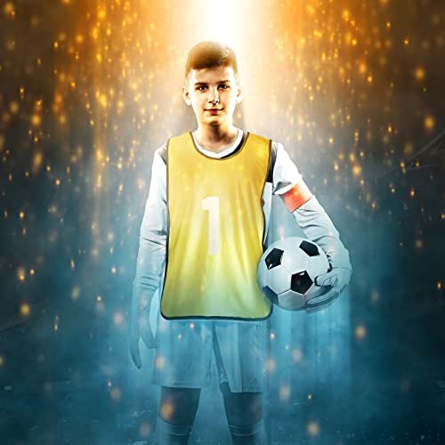 41iwX5YcWwL.jpg 24 Pcs Pinnies Scrimmage Vests and 48 Pieces Iron on Numbers Team Practice Jersey Soccer Basketball Bibs Training Vest Sports