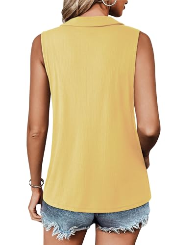 41jGeckKyjL.jpg Womens Ribbed Tank Top Zipper V Neck Dressy Casual Blouses Sleeveless Camisole Tops Work Tank Polo Shirts