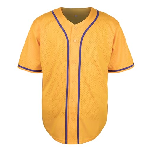 Blank Baseball Jersey Shirt for Men Mesh Plain Casual Short Sleeves Button Down T-Shirt