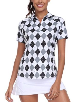 Women's Golf Polo Shirt Short Sleeve UPF 50+ Collared 1/4 Zip Tennis Tops Quick-Dry Lightweight Athletic Shirt