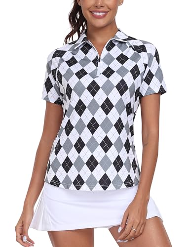 Women's Golf Polo Shirt Short Sleeve UPF 50+ Collared 1/4 Zip Tennis Tops Quick-Dry Lightweight Athletic Shirt