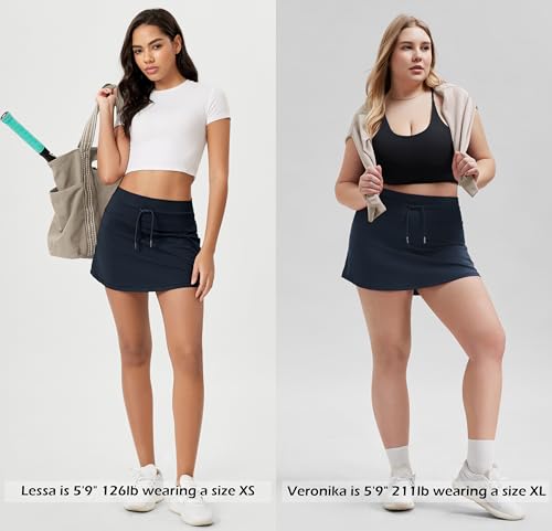 41lllWnNHQL.jpg Women's Drawstring Tie Daily Skirts Built-in Shorts Athletic Golf Tennis Skorts with Ball Pocket
