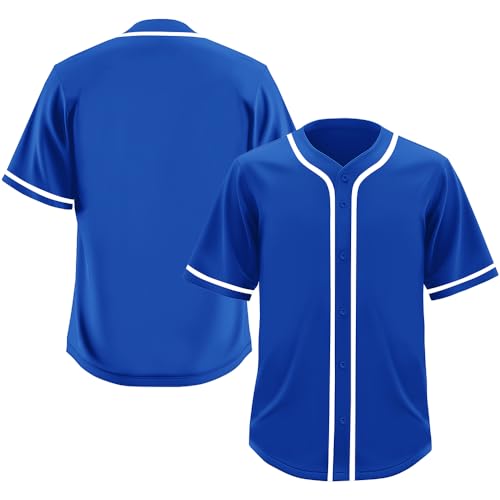41lwUorr1uL.jpg Blue Blank Baseball Jersey for Men Casual Button-Down Short Sleeve Athletic Team Uniform(Large Size)