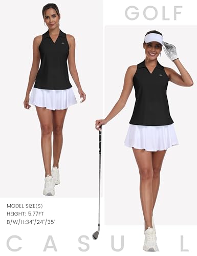 Women's Golf Shirts Sleeveless Tennis Tank Tops Racerback Polo V Neck Collared Quick Dry Athletic Tanks