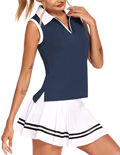 41mj3L70HzL.jpg Women Sleeveless Golf Polo Shirts Summer 2025 UPF 50+ Zipper V Neck Tennis Tank Top S-XXL
