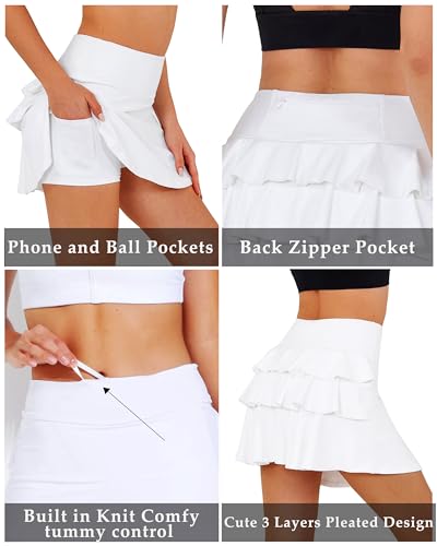 Pleated Tennis Skirts for Women with Shorts 3 Pockets Golf Athletic Skort Tummy Control for Pickleball Running