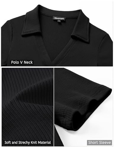 41nWKwkT5hL.jpg Womens Short Sleeve Business Casual Tops Summer V Neck Polo Work Shirts 2025 Fitted Basic Collared Shirt