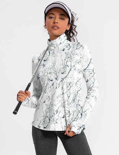 Womens Long Sleeve Golf Shirts Sun Protection 1/4 Zip Pullover Summer Quick Dry Athletic Hiking Running Workout Tops