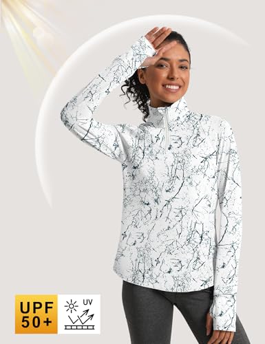 Womens Long Sleeve Golf Shirts Sun Protection 1/4 Zip Pullover Summer Quick Dry Athletic Hiking Running Workout Tops