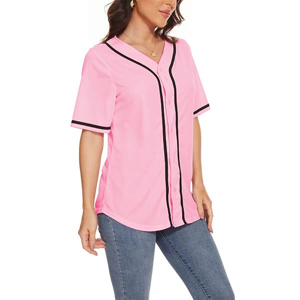 41rWjhDofhL.jpg Women's Baseball Jerseys Blank Button Down V-Neck Softball Team Uniform Fashion Simple Wide Stripe Short Sleeve