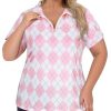 41re9FMqQ5L.jpg Women's Plus Size Golf Polo Shirts Zip Up Short Sleeve Tops Loose Fit UPF 50+ Tennis Workout Apparel XL-5XL