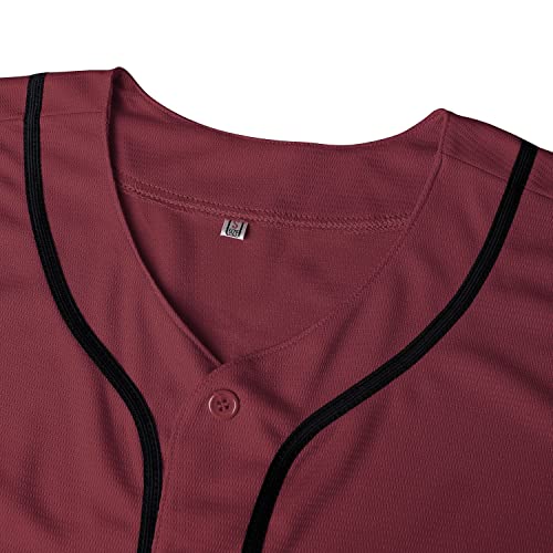 41rw0zifw7L.jpg Blank Baseball Jersey, Short Sleeve Plain Jersey Shirt Sports Hip Hop for Men Women(X-Large, Claret)