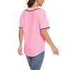 41shVkndc1L.jpg Women's Baseball Jerseys Blank Button Down V-Neck Softball Team Uniform Fashion Simple Wide Stripe Short Sleeve