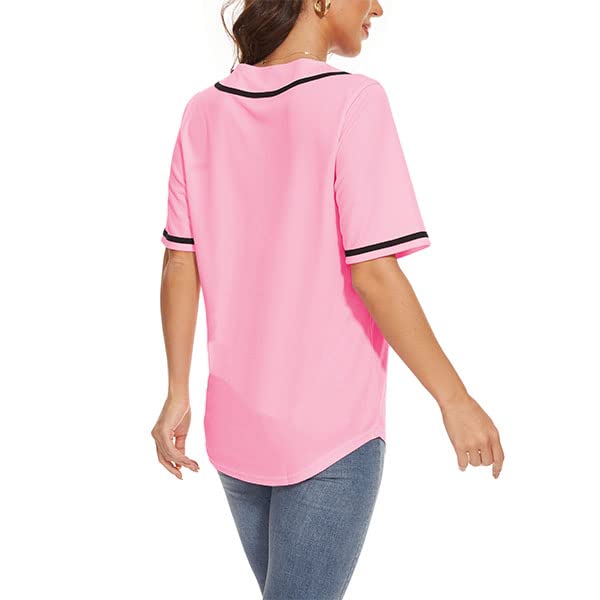 41shVkndc1L.jpg Women's Baseball Jerseys Blank Button Down V-Neck Softball Team Uniform Fashion Simple Wide Stripe Short Sleeve