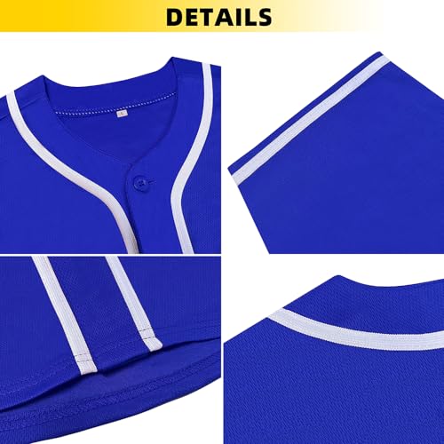 41ui1CpA85L.jpg Blue Blank Baseball Jersey for Men Casual Button-Down Short Sleeve Athletic Team Uniform(Large Size)