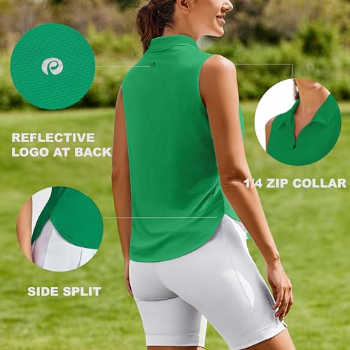 41vIz1zjxJL.jpg Women Golf Shirts Sleeveless UPF 50+ Tennis Polo V-Neck Quick Dry Athletic T Shirt 1/4 Zip Collar Workout Tank Top