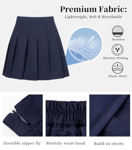 Women Pleated Skirt Tennis Golf Skorts with Lining Shorts Athletic Pleated Skirts for Women