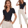 41vjx4L-6FL.jpg Womens Short Sleeve Business Casual Tops Summer V Neck Polo Work Shirts 2025 Fitted Basic Collared Shirt