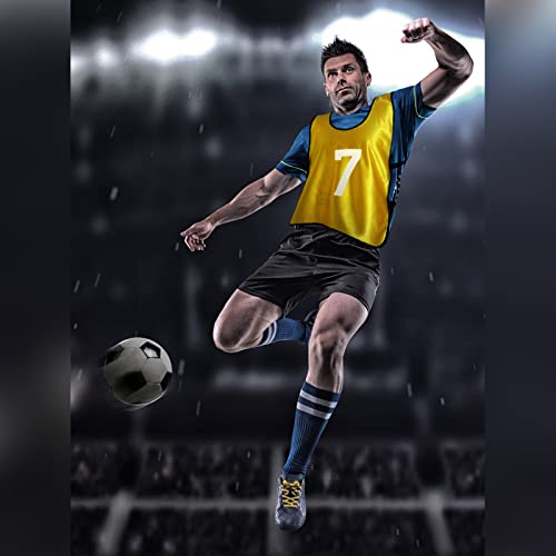 41xuTKfJtRL.jpg 24 Pcs Pinnies Scrimmage Vests and 48 Pieces Iron on Numbers Team Practice Jersey Soccer Basketball Bibs Training Vest Sports