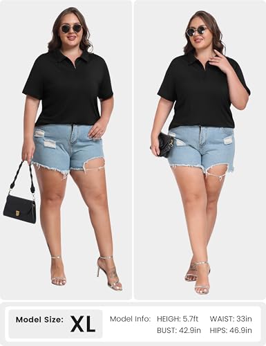 41yF5ugrPxL.jpg Plus Size Golf Polo Shirts for Women Zip Up Short Sleeve Collared Tennis Workout Tops Sport Athletic Activewear XL-5XL