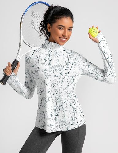 Womens Long Sleeve Golf Shirts Sun Protection 1/4 Zip Pullover Summer Quick Dry Athletic Hiking Running Workout Tops