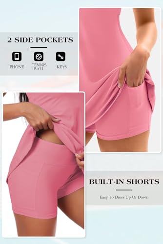 41zP5SeSanL.jpg Womens Two Pieces Tennis Dress with Separate Shorts Workout Open Back Active Golf Dresses Built-in Removable Bra