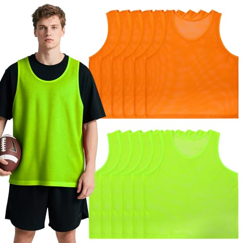 41zk02iwbmL.jpg 12 Pcs Soccer Pinnies,Team Pennies Jersey Scrimmage Vest Sports Practice Mesh Basketball Vest for Adults Youth