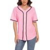 41zngTwtMsL.jpg Women's Baseball Jerseys Blank Button Down V-Neck Softball Team Uniform Fashion Simple Wide Stripe Short Sleeve