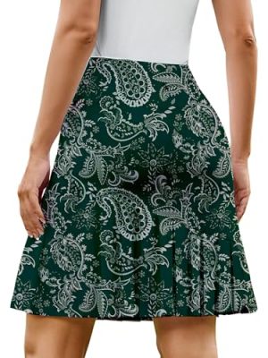 Skirt Knee Length Skorts with Shorts Skirts Golf Modest Pleated Green Paisley