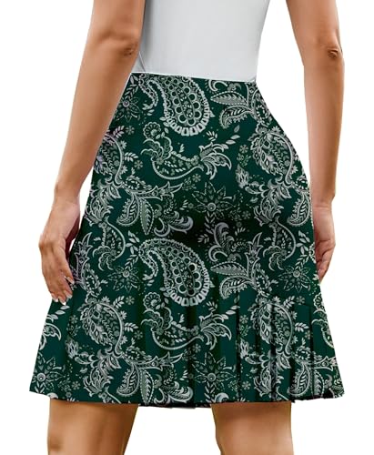 51-v9AW9sBL.jpg Skirt Knee Length Skorts with Shorts Skirts Golf Modest Pleated Green Paisley
