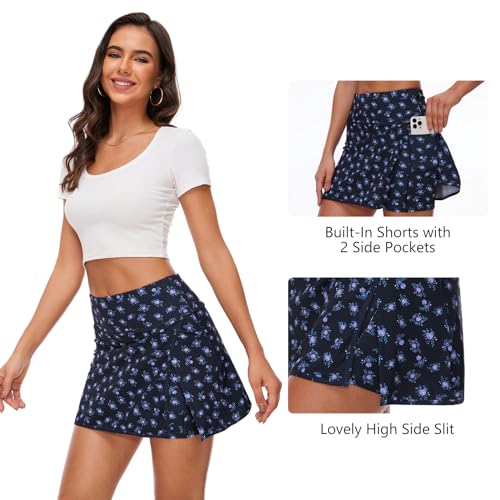 Women’s Tennis Skirts High Waisted Mini Golf Skirt with Shorts Pockets Side Slit Skort Quick Dry for Athletic
