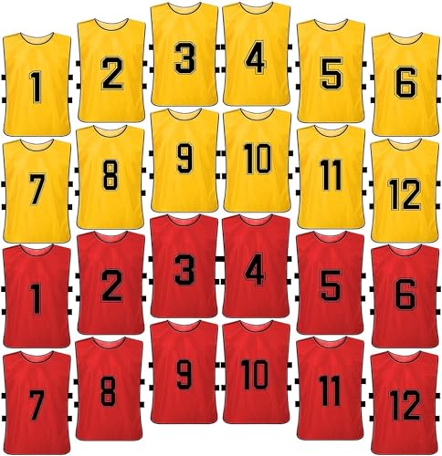 511oJnZXx-L.jpg 24 Pcs Numbered Practice Vests Scrimmage Soccer Pinnies Traning Jerseys Team Sports Bibsfor Youth and Adult(Large)