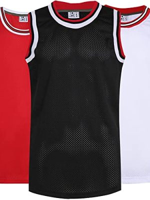 Pack of 3 Men's Basketball Jerseys Mesh Athletic Team Sports Uniforms Hip Hop Shirts Tank Tops