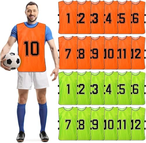51FTXXilfpL.jpg 24 Pack Scrimmage Training Vest,Team Sports Pinnies Reversible Numbered Soccer Team Practice Penny Jerseys