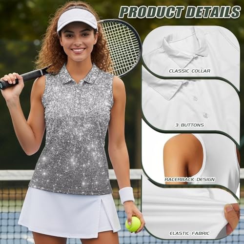 51OAZaXkEmL.jpg 2025 Golf Shirts for Women Sleeveless Collared Button Tennis Shirt Lightweight Golf Tank Tops Clothes