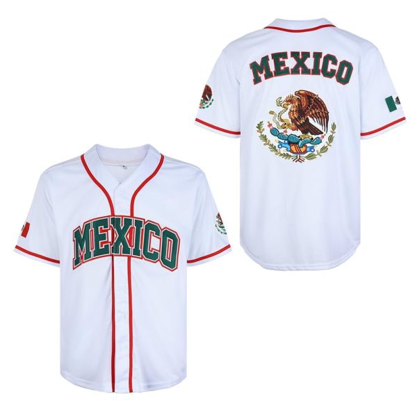 51RgghIzPsL.jpg Men's Mexico Eagle Jersey Button Down Short Sleeve Hip Hop Baseball Jersey Stitched