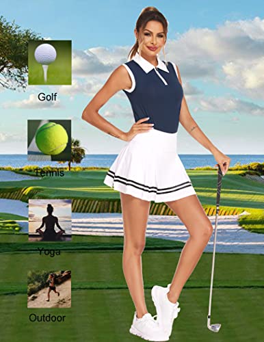 51T6WeuOPnL.jpg Women Sleeveless Golf Polo Shirts Summer 2025 UPF 50+ Zipper V Neck Tennis Tank Top S-XXL