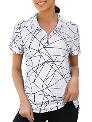 Womens Golf Polo Shirts 1/4 Zip Up Overlap Short Sleeve Quick Dry Workout Tops
