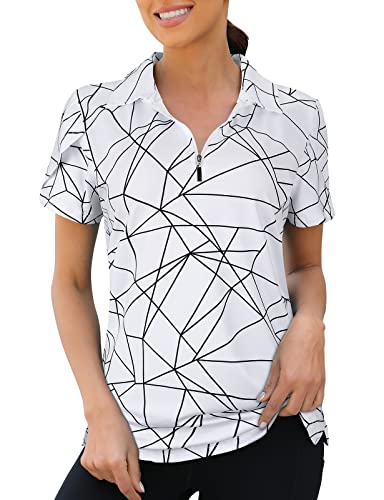 Womens Golf Polo Shirts 1/4 Zip Up Overlap Short Sleeve Quick Dry Workout Tops