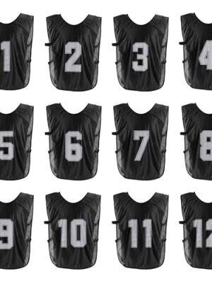 Soccer Training Vest, 12 Pack Team Sports Pinnies Reversible Numbered Soccer Practice Pennies Jerseys Bibs with Belt for Adult,