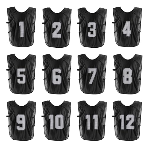 51eF0fkNq9L.jpg Soccer Training Vest, 12 Pack Team Sports Pinnies Reversible Numbered Soccer Practice Pennies Jerseys Bibs with Belt for Adult,